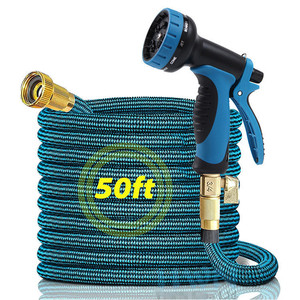 Manguera de agua telescópica para jardín de 50 pies, flexible, de alta presión, con pistola de agua para lavado de autos y boquilla de pulverización multifuncional para exteriores - Product Image 1