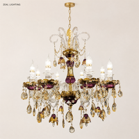 Lustre moderne en verre et cristal, lampe suspendue LED violette, CRI 90 élevé, pour salon, salle à manger, hôtel, vente en gros