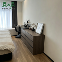 Commode multifonctionnelle moderne à 6 tiroirs avec port de chargement USB, tringle à vêtements, en MDF gris foncé, pour chambre et salon