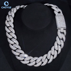 Big Size 28mm Heavy Mosaic Setting Moissanite Cuban Link <b>Chain</b> Necklace Rhodium Plated Solid 925 Silver Hiphop <b>Iced</b> <b>Out</b> Jewelry - Product Image 3