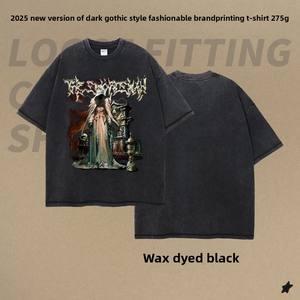 2025 primavera estate nuova <span class=keywords><strong>tendenza</strong></span> t-shirt da <span class=keywords><strong>uomo</strong></span> Vintage retrò stile gotico scuro marchio stampato 100% tessuto <span class=keywords><strong>di</strong></span> cotone effetto lavato - Product Image 2
