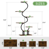 Support à plantes en S à 7 niveaux avec 3 lampes de culture à spectre complet, étagère d'exposition en bois et métal de 8,6 po avec minuterie dimmable de 10 à 100 %