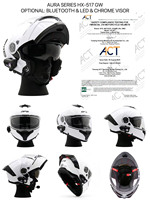 Helm Motor Flip Up Putih dengan Cangkang ABS dan Lapisan Busa, Opsional LED, Bersertifikasi DOT, Logo Custom