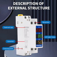 Voltmètre et ampèremètre LED monophasé à montage sur rail Din Mini détecteur modulaire 1P 18mm AC 80-500V avec indicateur de fréquence