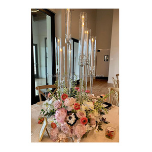 Couronnes de fleurs artificielles bleues, guirlande de roses, porte-bougie pour centre de table de mariage, décoration de chandelier - Product Image 2