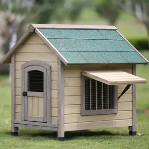 Твердая древесина, забальзамированный дом для собак, средний маленький, большой, защищенный от дождя, уличная клетка для домашних животных