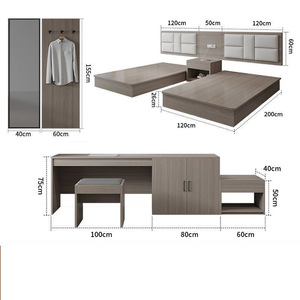 Ensemble Complet de Mobilier de Chambre Moderne pour Appart'hôtel en Panneau de Bois Massif avec Cadre de Lit Double ou Simple, Tête de Lit, Armoire et Tables de Chevet - Product Image 4