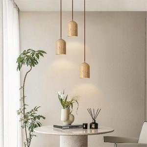Japanese Wabi-Sabi Style Yellow Travertine Pendant <b>Light</b> Cream Bedroom Bedside Nordic Original Wood for HomeStay <b>Chandelier</b> - Product Image 2