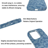 Étui de téléphone en cuir avec porte-cartes pour iPhone 15 16 17, motif léopard bleu denim, protection intégrale antichoc