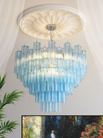 Lustre en verre antique de style Murano, doré, blanc chaud, LED, hauteur réglable, intensité variable, installation pour escalier