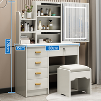 Table de toilette minimaliste en bois cannelé avec miroir LED, coiffeuse pour petit appartement ou chambre à coucher