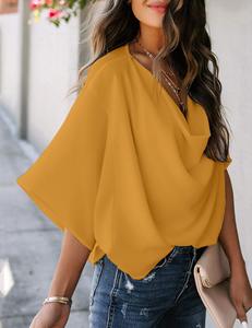 T-<span class=keywords><strong>shirt</strong></span> en mousseline décontracté à col en V et coupe ample de couleur unie pour <span class=keywords><strong>femme</strong></span>, idéal pour le quotidien – Nouvelle collection été, best-seller - Product Image 1