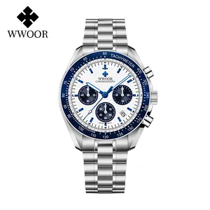 New Fashion Brand WWOOR S902 Men Watch Case Stainless Steel High Quality Waterproof Luminous Quartz Silver Clock Relojes Hombre