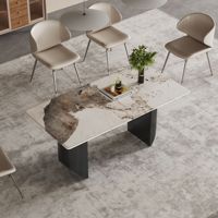 Mesa de Comedor Moderna de Mármol ATUNUS, Mesas Rectangulares para Sala de Estar, Muebles para el Hogar con Tablero de Mármol y Patas de Hierro