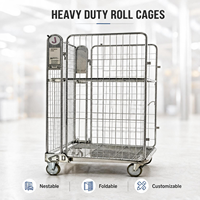 Chariot à cage en Z à 3 côtés emboîtable, en treillis métallique galvanisé à chaud avec étagère pour le tri des stocks en entrepôt