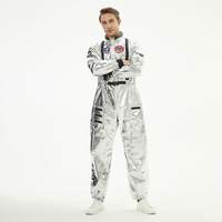 Combinaison Spatiale d'Astronaute Adulte en Gros, Costume Réfléchissant Argenté avec Patchs et Bretelles, Unisexe, en Polyester, Numérique, pour Halloween