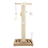 Poteau à gratter et tour jouet en bois 2 en 1 avec corde en sisal et boule suspendue pour arbre à chats actif