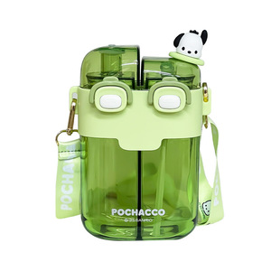 Botella de agua Zuo Mu Sanrio Kuromi de gran capacidad con doble pajita, taza para estudiantes libre de BPA, regalo de regreso a clases para niños. - Product Image 4