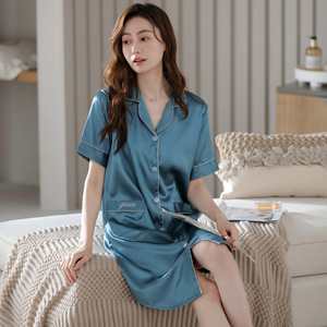 Camicia da Notte Sexy e Traspirante con Scollo a V per Donne, Abbigliamento da Casa Primaverile ed Estivo in Poliestere, Vestito Stile Camicia per Giovani Mamme - Product Image 3