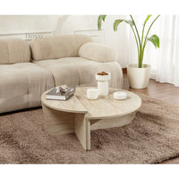 Table basse ovale en pierre naturelle massif, style mid-century moderne, en travertin