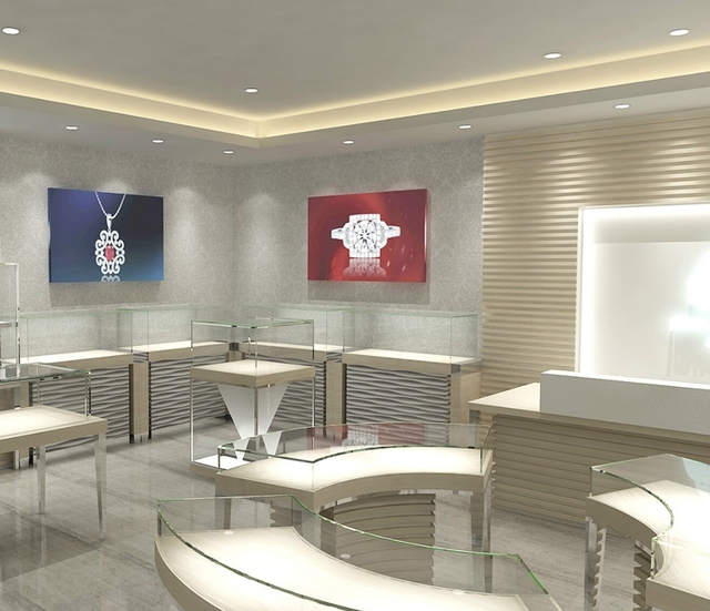 Luxury Glass Jewelry Showcase Wall Cabinet & Glass Display Cabinet with LED Light for Interior Design in Jewellery Shops