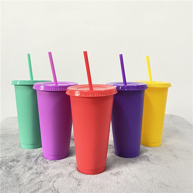 Set of 5 24oz Cold Summer Cups Drinking Ice Cold Drink Cup Reusable Hard Plastic Coffee Water Tumbler for Cold Water Drinks