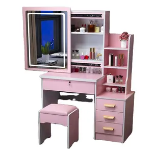 Luxury Modern European Storage White Vanity Makeup Dressing Table With Mirror And Stool For Bedroom Furniture