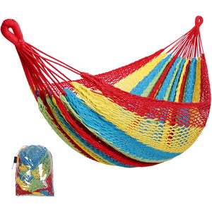 Large 2-Person Cotton <b>Hammock</b>, Colorful Striped Portable Camping <b>Hammock</b> for Outdoor Garden Patio Travel - Product Image 1