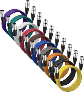 Paquete de 10 cables de micrófono XLR, cables de color macho a hembra, <span class=keywords><strong>cable</strong></span> de serpiente equilibrado - Product Image 1