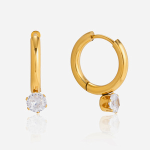 Pendientes de Aro Redondos de Acero Inoxidable 18K con Circonia, Engaste de Garra, para Uso Diario - Product Image 1