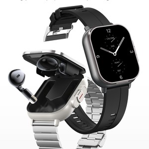 Montre connectée 2-en-1 avec écouteurs intégrés, écran tactile IPS intégral pour appels, étanche, sport, acier noir, autonomie 5-10 jours - Product Image 2