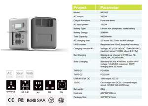 Station d'alimentation portable 2600W 2048Wh avec batterie au lithium, sortie AC 110V/220V, MPPT, onde sinusoïdale pure, charge <span class=keywords><strong>solaire</strong></span>, pour <span class=keywords><strong>camping</strong></span> en extérieur et utilisation automobile - Product Image 2