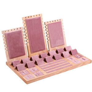 Espositore per <span class=keywords><strong>Gioielli</strong></span> in Legno Massello, Vassoio in Velluto/Pelle PU per Anelli e Orecchini, Supporto per Esposizione su Bancone - Product Image 2