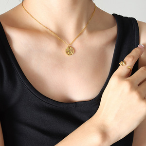 Trang Sức Chúc Phúc Hạnh Phúc May Mắn Phong Cách Trung Hoa Sang Trọng Cho Nữ Mặt Dây Chuyền Nhân Vật <span class=keywords><strong>Fu</strong></span> Bằng Thép Không Gỉ Vòng Cổ Hòa Bình Niềm Vui - Product Image 4