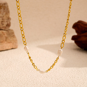 Collar de <span class=keywords><strong>cadena</strong></span> <span class=keywords><strong>cubana</strong></span> chapado <span class=keywords><strong>en</strong></span> <span class=keywords><strong>oro</strong></span> de lujo ligero francés, versátil y apilable, para mujer, de acero inoxidable - Product Image 2