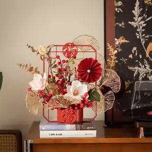 Fleur artificielle Phalaenopsis en fer forgé <span class=keywords><strong>pour</strong></span> le Nouvel An chinois 2026, pot de fleurs décoratif <span class=keywords><strong>pour</strong></span> le printemps, motif lapin, <span class=keywords><strong>pour</strong></span> <span class=keywords><strong>intérieur</strong></span>, avec inscription de bénédiction - Product Image 1