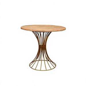 Mesa de centro de diseño nórdico con estructura de metal, tablero redondo de madera, acabado dorado, fácil de transportar, mesas modernas de lujo para el hogar. - Product Image 1