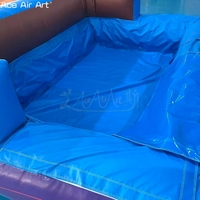 Toboggan aquatique gonflable commercial double piste, thème palmier tropical, violet et bleu, avec piscine à jets d'eau, pour location de fêtes estivales