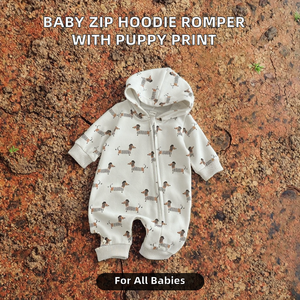 Mono con capucha y cremallera para bebé, informal, de punto suave, con estampado de cachorro, para niños y niñas de 0 <span class=keywords><strong>a</strong></span> 18 <span class=keywords><strong>meses</strong></span>, para primavera y otoño - Product Image 2