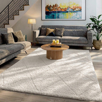 Polypropylen Shaggy Langflor-Teppich Creme Rautenmuster Weicher Maschinengewebter Teppich Pflegeleichter Wohnzimmer-Bodenteppich