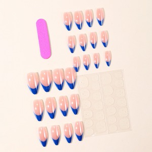 Riviera française |   Faux <span class=keywords><strong>ongles</strong></span> courts en amande <span class=keywords><strong>bleu</strong></span> <span class=keywords><strong>marine</strong></span> semi-transparents à pointe française, finition brillante, qualité salon - Product Image 3