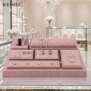 WEIMEI Présentoir à bijoux multicouche en velours rose poudré, support pour montres, bagues et colliers, pour boutique, magasin de cadeaux, ensemble de présentation de bijoux - Product Image 1