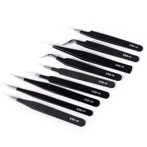 Tweezers Set B ESD Black Tweezers Straight Bent Round Tips Electronic Repair <b>Tool</b> Industrial Grade - Product Image 2