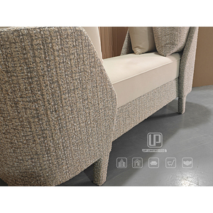 Tabouret de bar contemporain Foshan Long Curve en tissu beige, tabourets et ottomanes pour appartement, bureau, salon, tissu beige - Product Image 5
