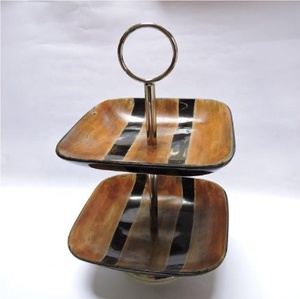 Factory Supplier Eco-Friendly Modern Polished Salad Bowl Set Horn and <b>Metal</b> Carton <b>Packaging</b> Two Tier Food Serving Stand - Product Image 5