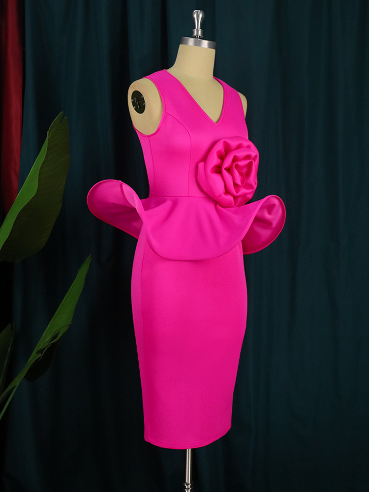 Party Sexy V Neck Sleeveless New Ruffles Flower Woman Cocktail Dresses