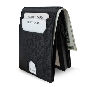 Minimalist Business RFID Blocking <b>Wallet</b> Vintage Leather and Aluminum Automatic Pop-Up Slim Short Length Credit Card <b>Holder</b> - Product Image 1