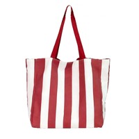 Bolsa de Mano de Lona de Algodón Grueso Personalizada con Estampado Rojo de Rayas Anchas, Bolsa de Compras Ecológica Reutilizable para el Supermercado y el Uso Diario