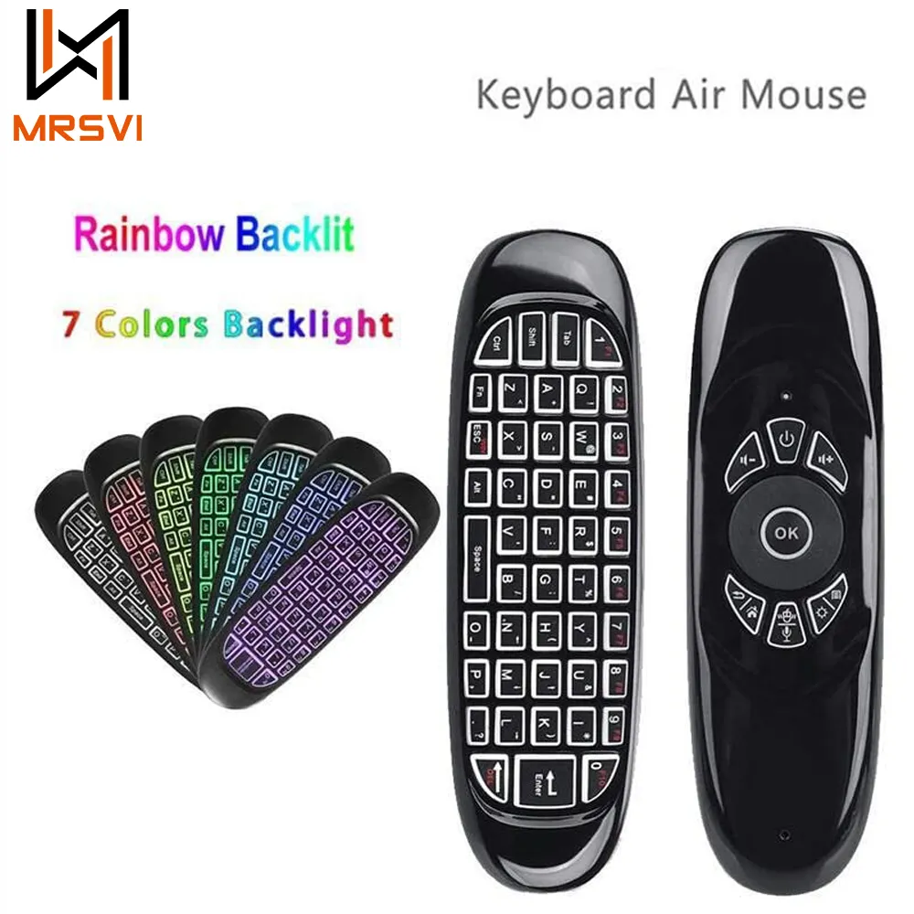 Factory Wholesale English French Russian C120 Remote Control 2.4G Wireless Air Mouse Gyro C120 With Mini Keyboard For Android Tv