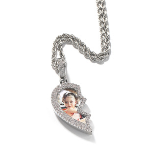 Collar con Colgante de Corazón Roto Grueso Personalizado en Oro, Colgante de Joyería de <span class=keywords><strong>Moda</strong></span> Magnético con Corazón con Incrustaciones de Diamantes para Mujer - Product Image 4